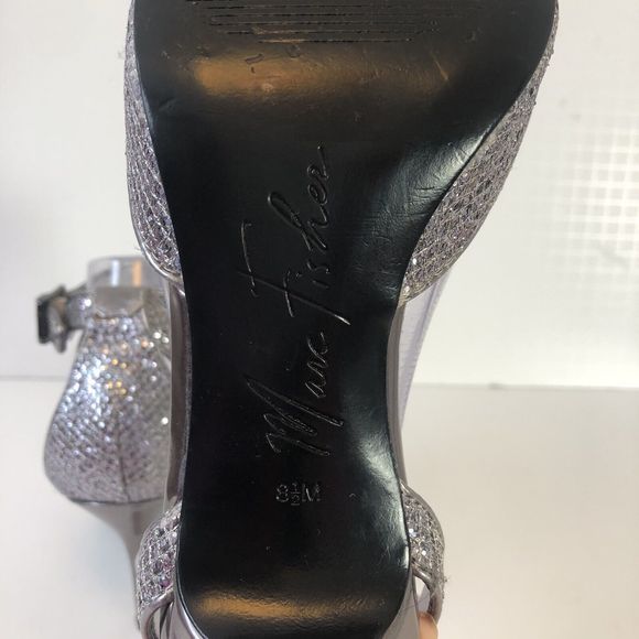 Marc Fisher Metallic Glitter Ankle Strap Pumps Heels Silver Pointed Toe Size 8.5 - Picture 9 of 13